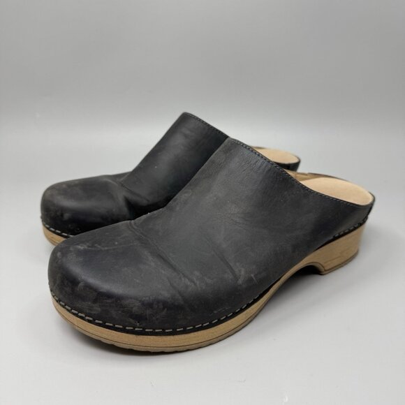 Dansko “Brenda” Black Burnished Mules Women’s Size EU 39 US 9 Clogs Wood Accent - Picture 3 of 9